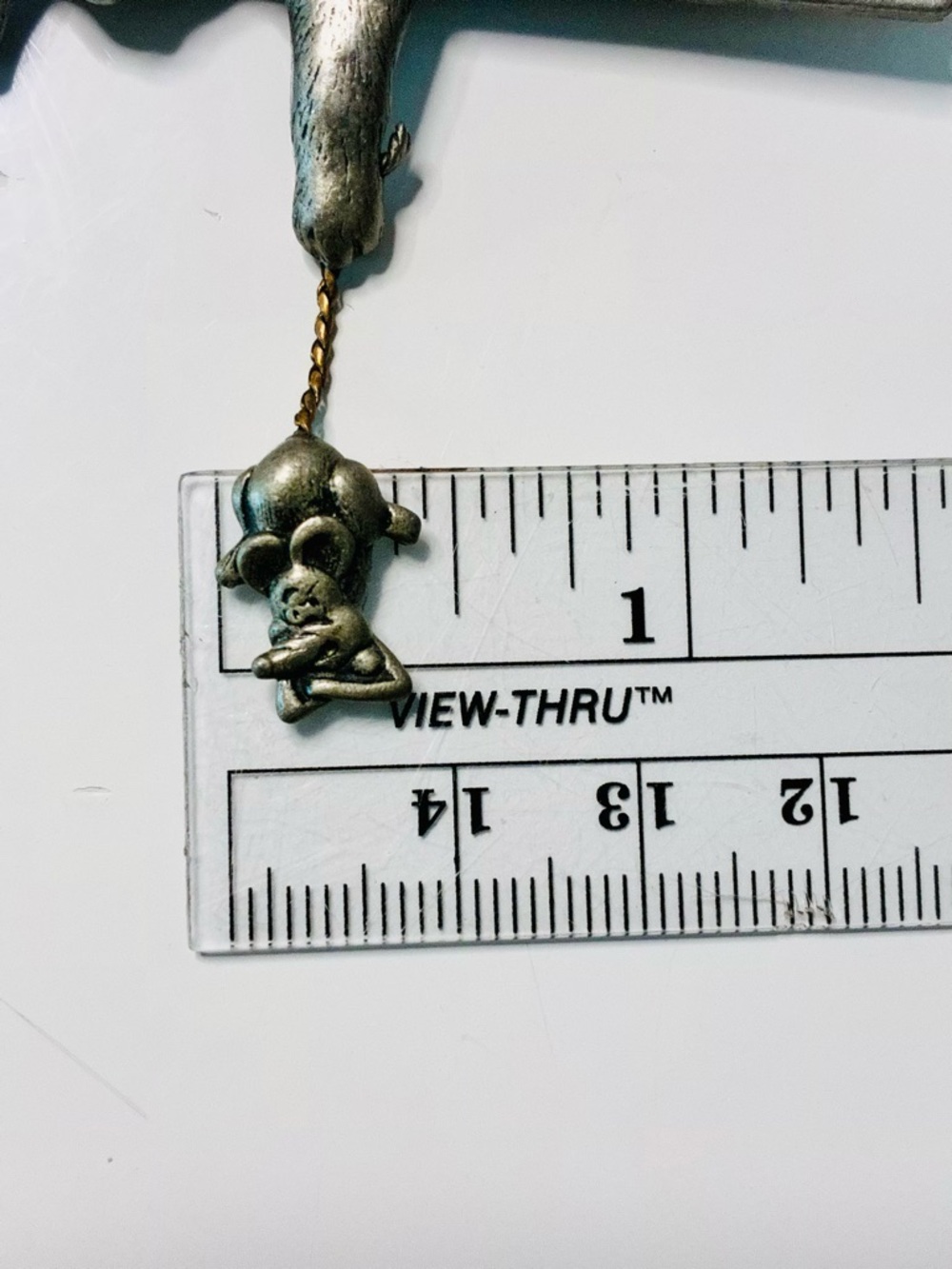 VTG Cat Brooch in Silver Tone with Dangling Mouse Charm Business Casual - Picture 11 of 12